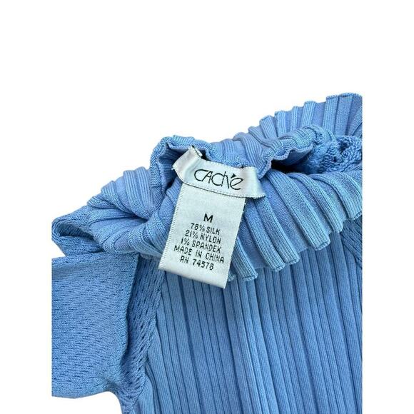 Vintage Cache Women's Blue Ribbed Knit Turtle Neck Long Sleeve Sweater Size M - Picture 3 of 4